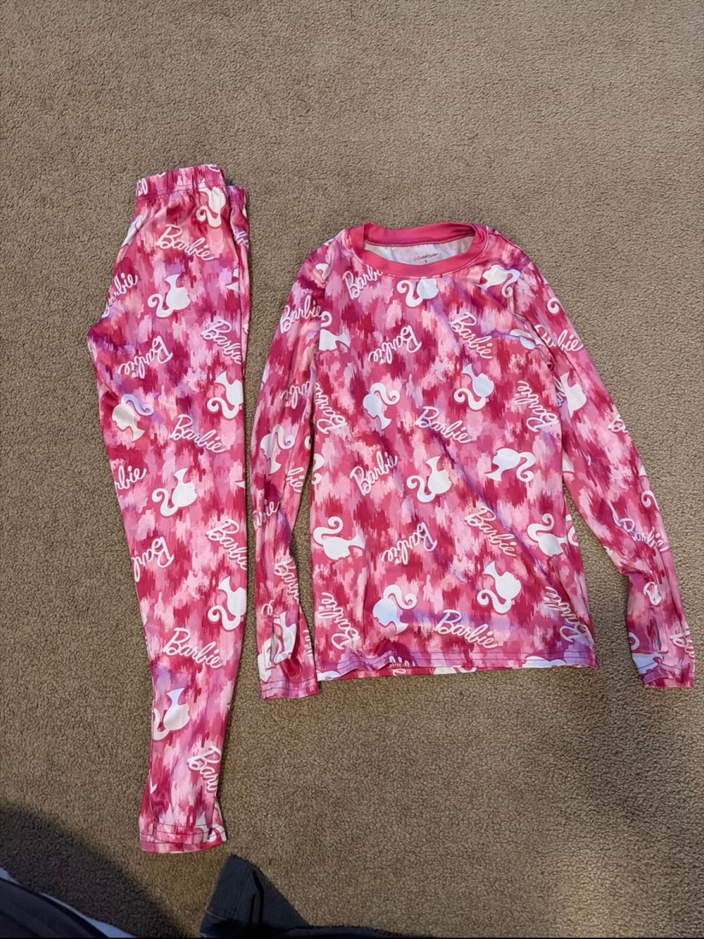 Barbie Pink & White Girls' Long Sleeve Pajama Set
